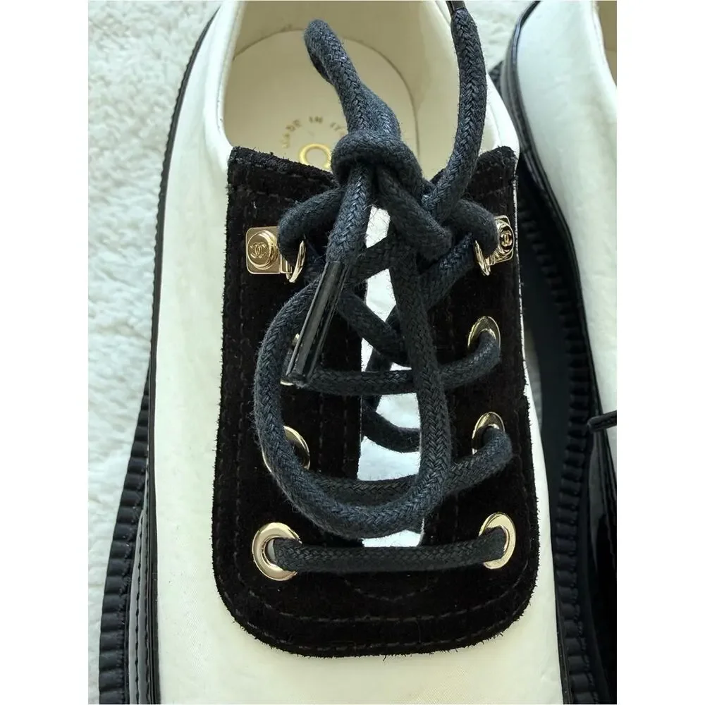 CHANEL women black/white women laces up platform shoes size 36 EU Retail 1275$
